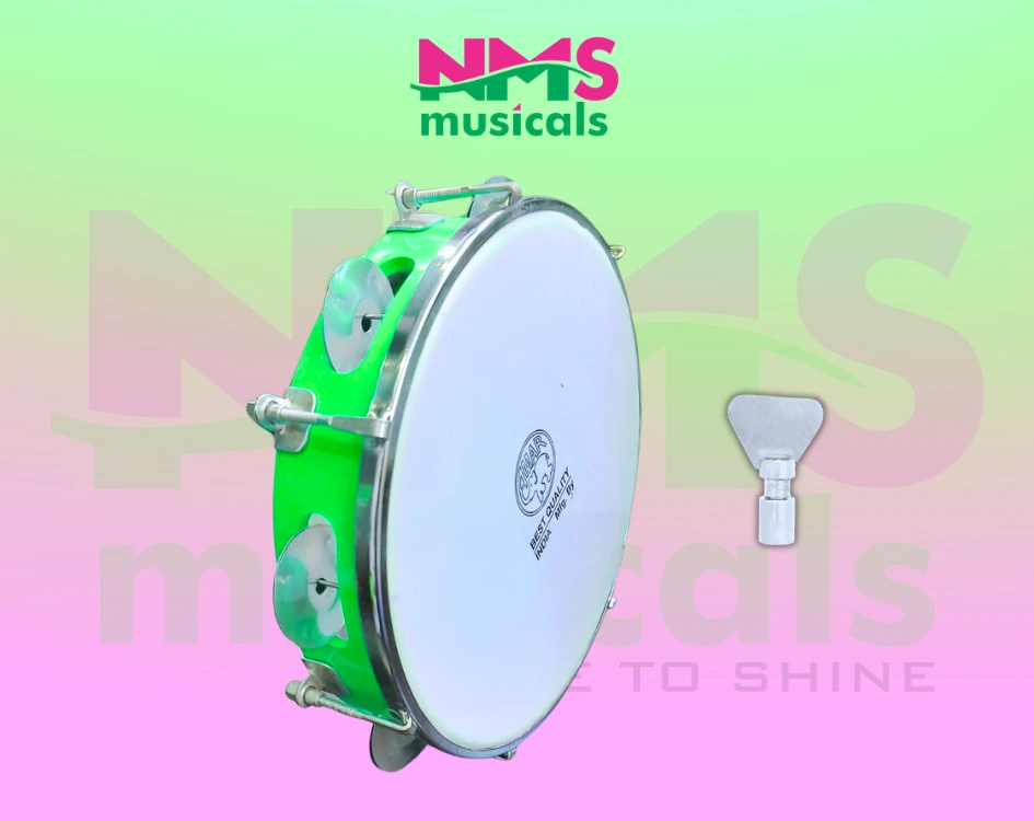 Tambourine 8 Inch With Head - Green Colour Musical Instrument from NMS Musicals